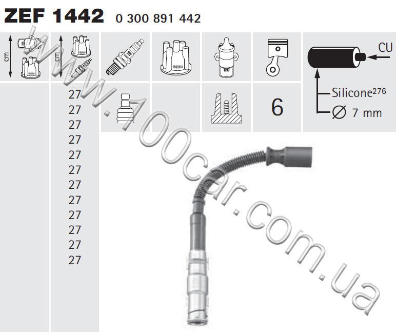 ZEF 1442, Дроти запалювання Beru (к-т) CHRYSLER CROSSFIRE 3,2, MERCEDES C 240 T, C 280 T (W202), C 240, T 4-matic, C 32 AMG