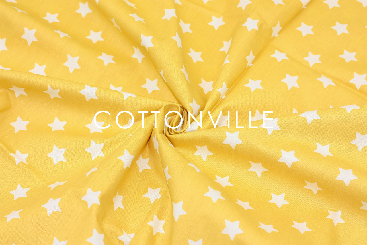 Ранфорс 240 см Дрібні зірочки білі на гірчично-жовтому, фото 1