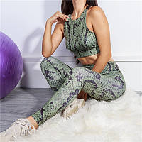 Спортивный костюм женский для фитнеса. Комплект лосины и топ для йоги, спорта, тренировок, размер S (зеленый)