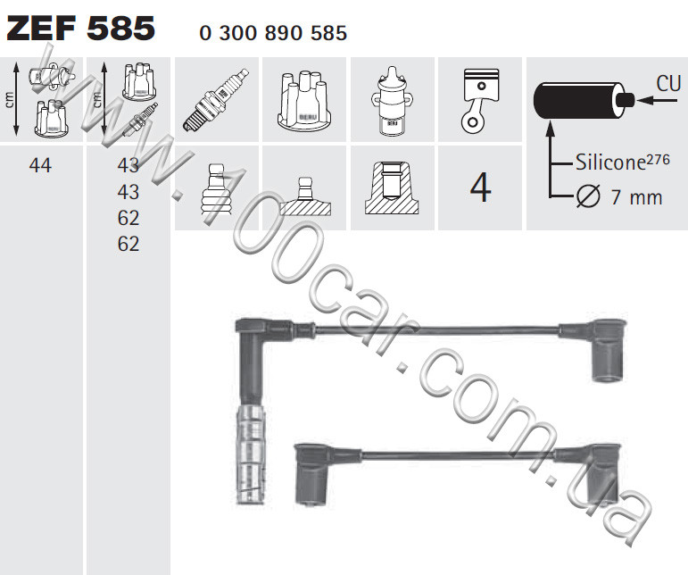 ZEF 585, Дроти запалювання Beru (к-т) MERCEDES 190 (W201) 2,3, 2,5, фото 1