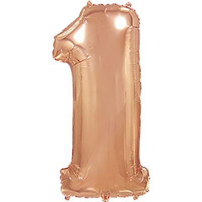 FM 40" Цифра 1 металик рожеве золото Фольгована куля, фото 1