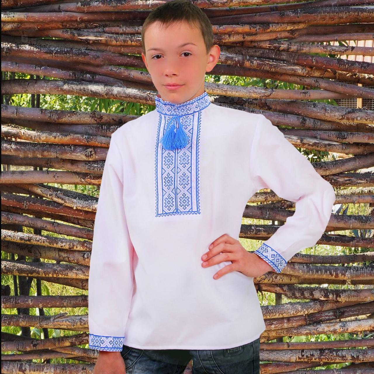 Вишиванка дитяча для хлопчика "Орест" із синьою вишивкою, фото 1
