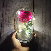 Подарок девушке! РОЗА в стеклянной колбе +Подсветка (ночник) Розовая (настоящие фото!)