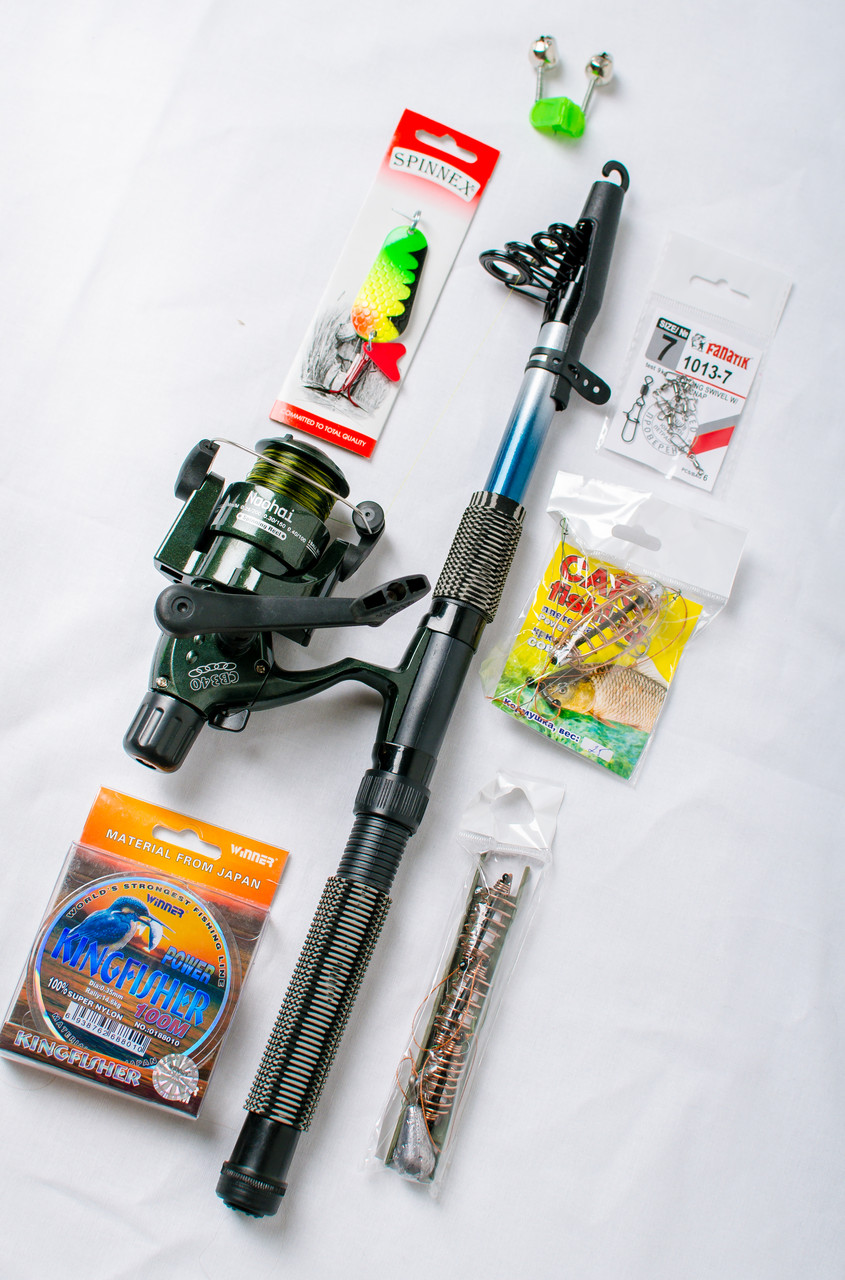 Рибальський набір Спінінг + котушка Кобра + Подаруночок! Набір 8 в 1. Подарункове паковання!, фото 1