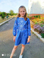 Детское вышитое платье "Кира" на джинсовой ткани