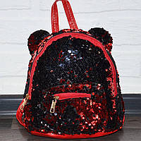 Червоний молодіжний жіночий рюкзак із чорними паєтками, підлітковий рюкзак-перевертень, дівчачий рюкзачок