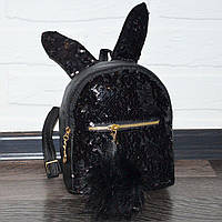 Чорний молодіжний жіночий рюкзак із двосторонніми паєтками, підлітковий рюкзак із вухами, рюкзачок