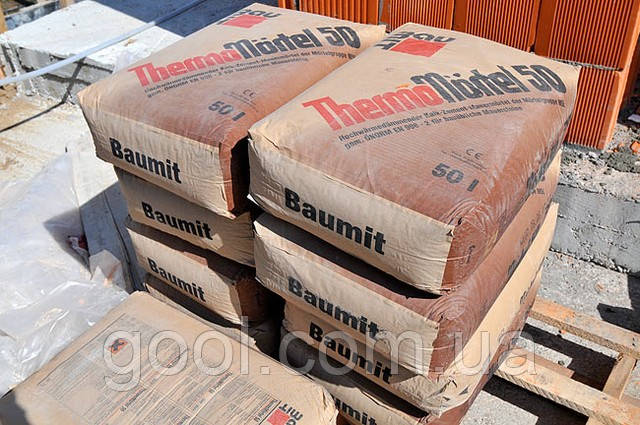 Теплий розчин Бауміт Термомертель (Baumit ThermoMörtel 50) для кладки блоків Porotherm, фото 1
