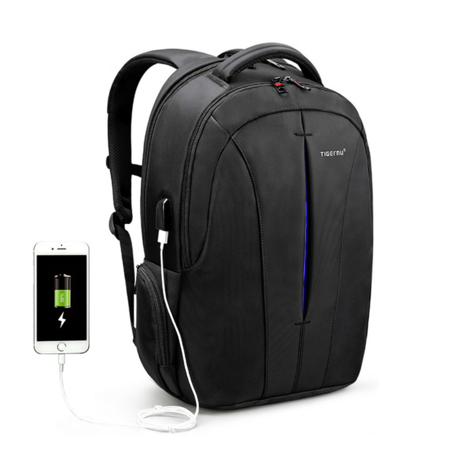 Рюкзак чоловічий Tigernu T-B3105-2 міській з ортопедичною спинкою, відділом для ноутбука, USB портом (чорний), фото 1