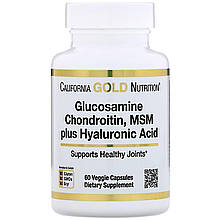 Глюкозамін, хондроїтин, МСМ та гіалуронова кислота, 60 капсул California Gold Nutrition