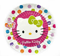 Тарелки 18см (10 шт) в стиле Китти/Hello Kitty бумажные одноразовые №3, Разные цвета (горошек)