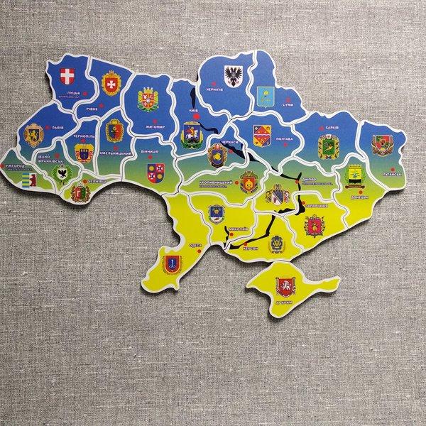 Магнітний Пазл Україна. Карта України з гербами обласних центрів