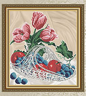 Схема для вишивки бісером Яблука з виноградом в кришталі