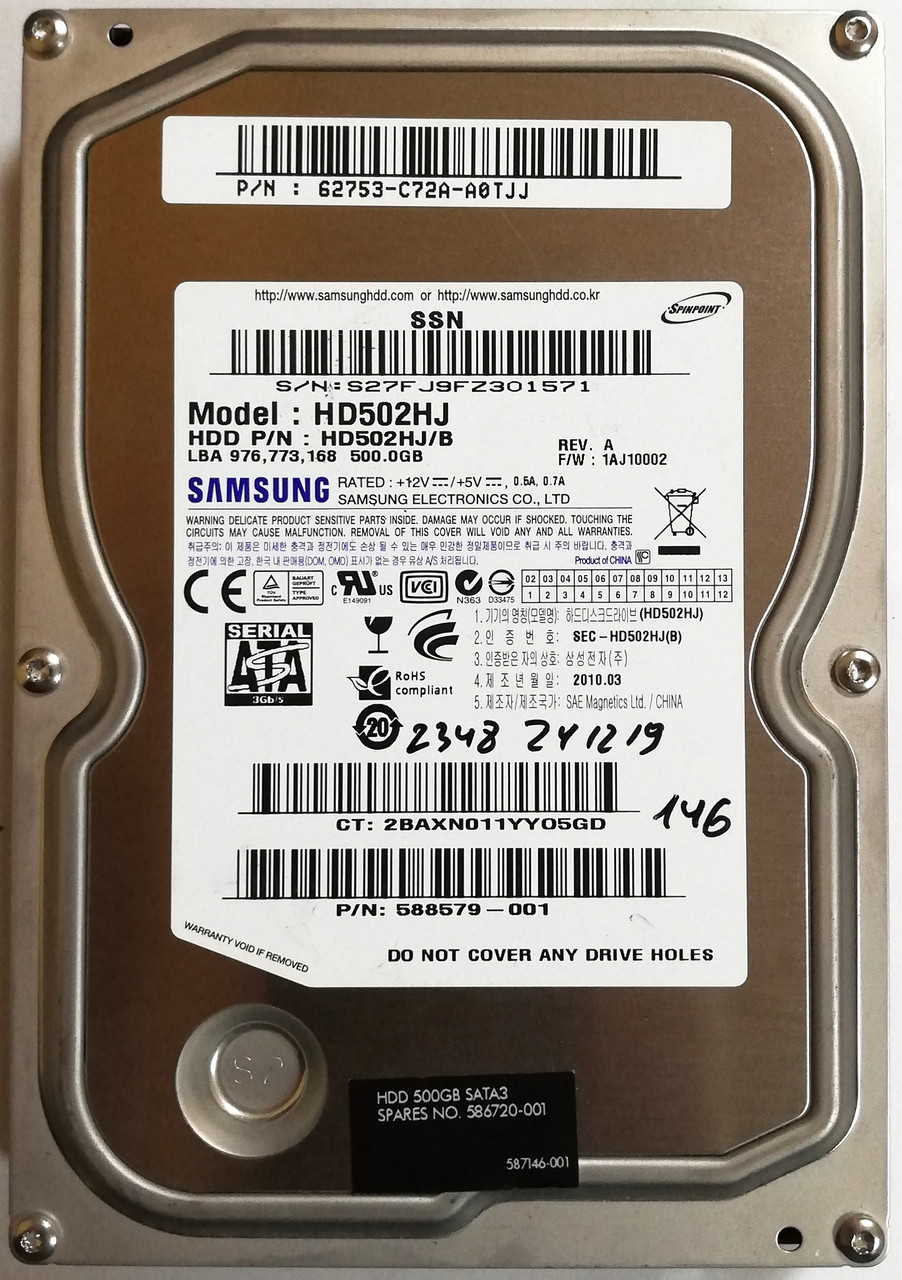 Жорсткий диск для комп'ютера Samsung Spinpoint 500 GB 3.5" 16 MB 7200 rpm 3Gb/s (HD502HJ) SATAII Б/У, фото 1
