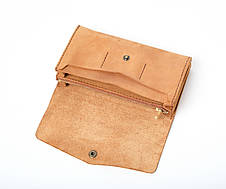 Велике жіноче шкіряне портмоне з замком Proza рудий міні клатч ручної роботи з натуральної шкіри коричневий, фото 2