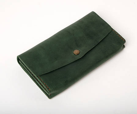 Велике жіноче шкіряне портмоне з замком Proza зелене міні клатч ручної роботи з натуральної шкіри, фото 2