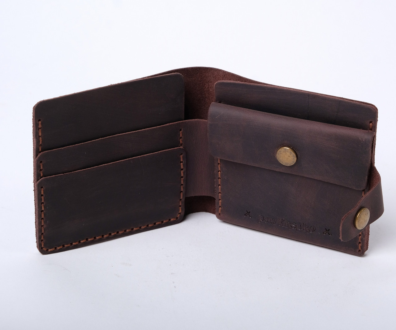 Шкіряний жіночий гаманець ручної роботи  з кишенею для копійок і карток коричневий Gazda