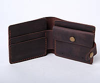 Кожаный женский кошелек ручной работы с карманом для монет и карточек коричневый Gazda