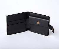 Кожаный женский кошелек ручной работы с карманом для монет и карточек черный Gazda
