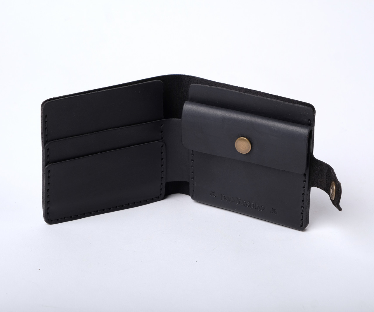 Шкіряний жіночий гаманець ручної роботи з кишенею для копійок і карток чорний Gazda