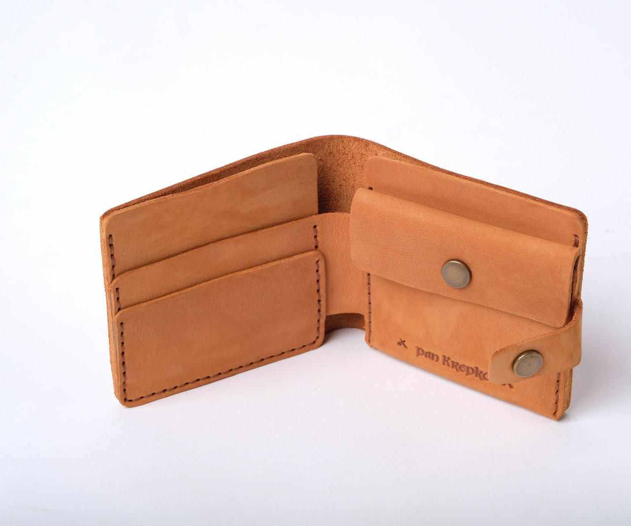 Шкіряний жіночий гаманець ручної роботи з кишенею для копійок і карток рудий пісочний Gazda
