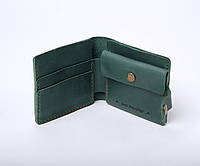 Кожаный женский кошелек ручной работы с карманом для монет и карточек зеленый Gazda