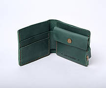 Шкіряний жіночий гаманець ручної роботи з кишенею для копійок і карток зелений Gazda