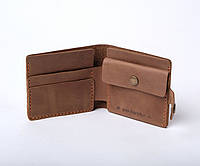 Кожаный женский кошелек ручной работы с карманом для монет и карточек оливковый Gazda