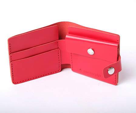 Шкіряний жіночий гаманець ручної роботи з кишенею для копійок і карток червоний Gazda, фото 2