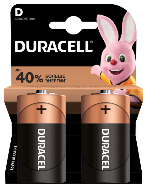 Батарейка щелочная Duracell D / LR20 /MN1300 Alkaline БЛ1 *2шт - фото 1 - id-p395942783