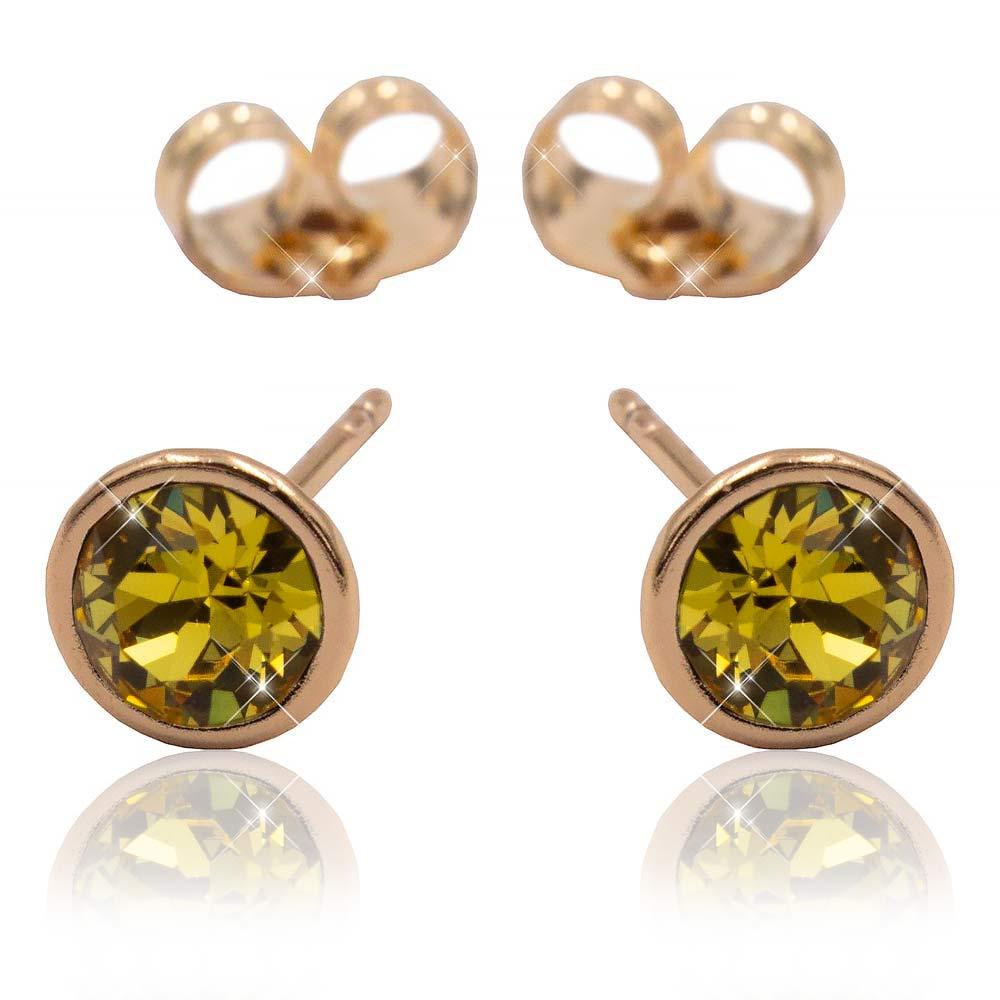 Сережки-цвяшки Swarovski лимонна позолота (Медицинське золото) , фото 1