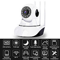 Поворотна Wi-Fi IP Камера відеоспостереження 360° на 3 антени з мікрофоном/Нічне знімання/Датчик руху