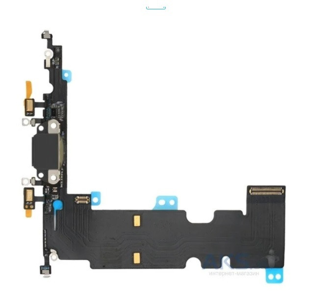 Шлейф для Apple iPhone 8 Plus з коннекторами зарядки і навушників з мікрофоном (Чорний), фото 1