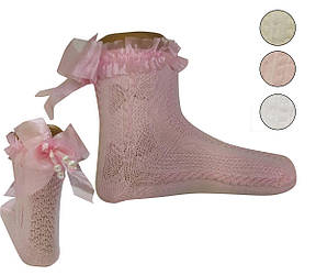 Шкарпетки для дівчинки демісезонні ажурні + гачки, високі, з бантом, Bross (розмір 5-7 років.)