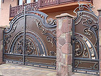 Кованые распашные ворота с калиткой, код: 01092