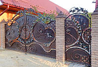 Кованые распашные ворота с калиткой, код: 01093