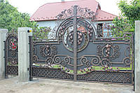 Кованые распашные ворота с калиткой, код: 01094