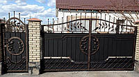 Кованые распашные ворота с калиткой, код: 01095