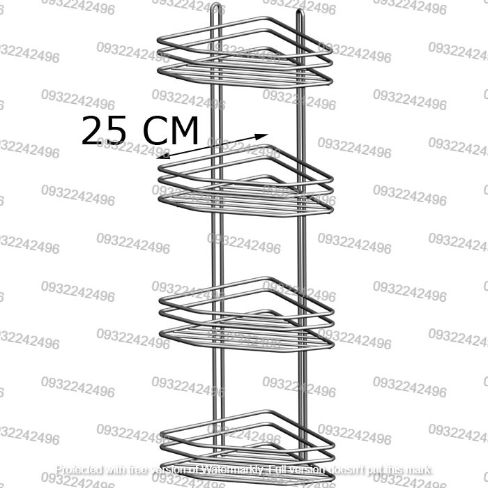 Полиця кутова для ванної кімнати з дроту 25 см чотири ярусна три контури