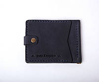 Кожаный зажим для денег с карманом для карточек на кнопке женский синий Zosh