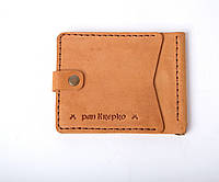 Кожаный зажим для денег с карманом для карточек на кнопке женский рыжий Zosh коричневый