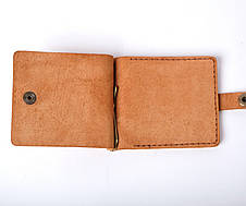 Шкіряний затискач для грошей з кишенею для карток на кнопці жіночий коричневийий Zosh рудий, фото 2