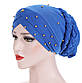 Чалма шапка однотонна з намистинами і коса намотування у вигляді гульки яскраво синій, фото 5