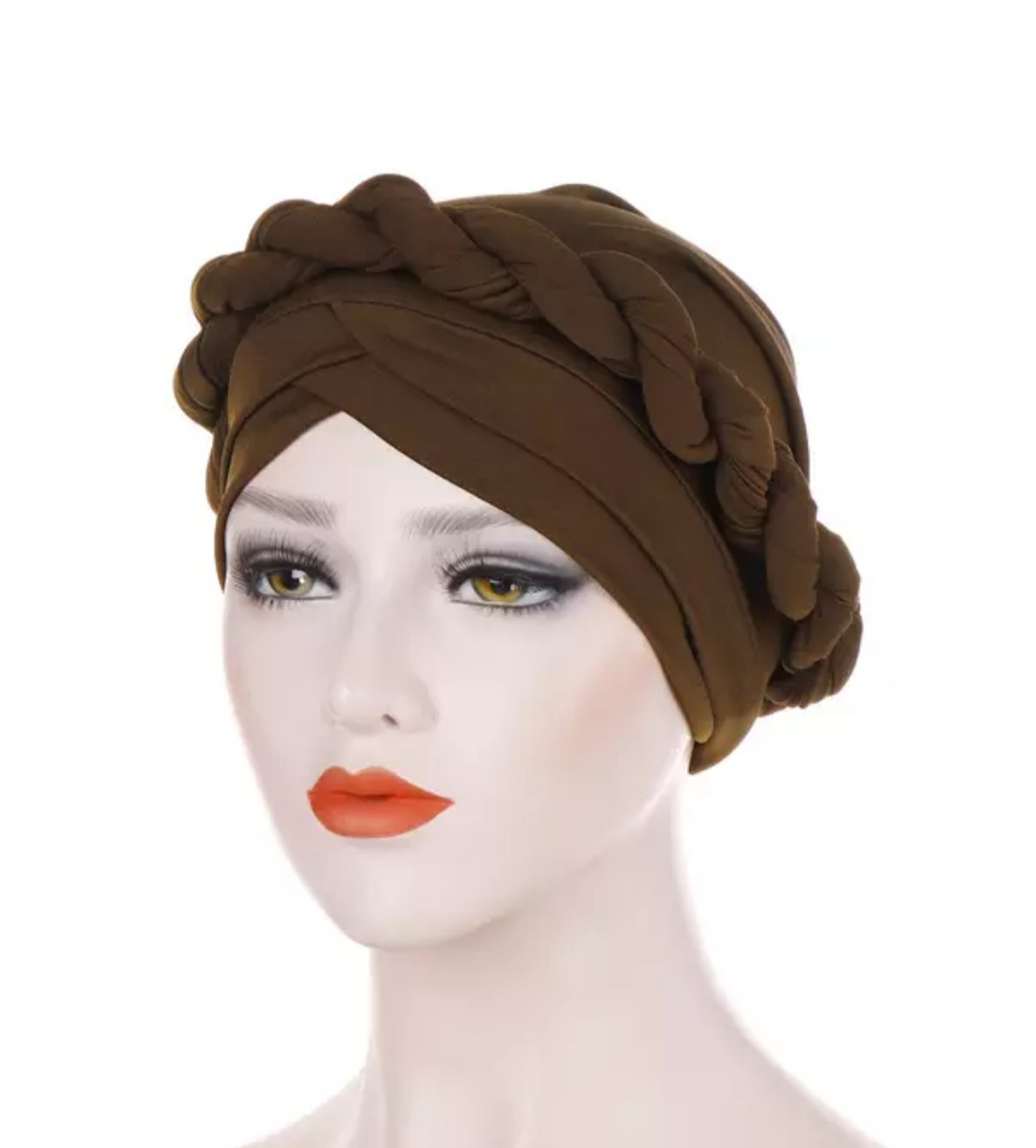 Чалма шапка однотонна з перекрученим джгутом коричнева, фото 1