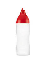 Бутылка для соусов Araven красная 750мл, Диспенсер для соуса из пластика с красной крышкой