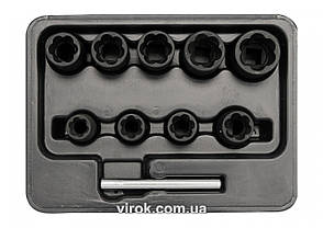 Головка YATO для видалення зломаних гвинтів, Набір 10шт.з квадр. 3/8", h=10 мм, [8/32] YT-0603