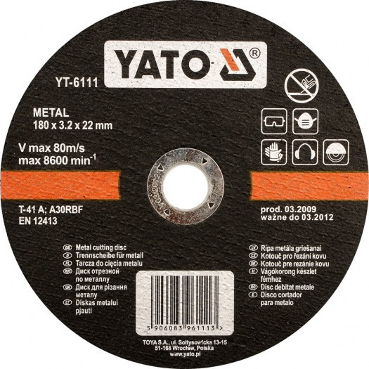 Диск відрізний по металу YATO Ø=115 х 22 х 3.2 мм YT-5922