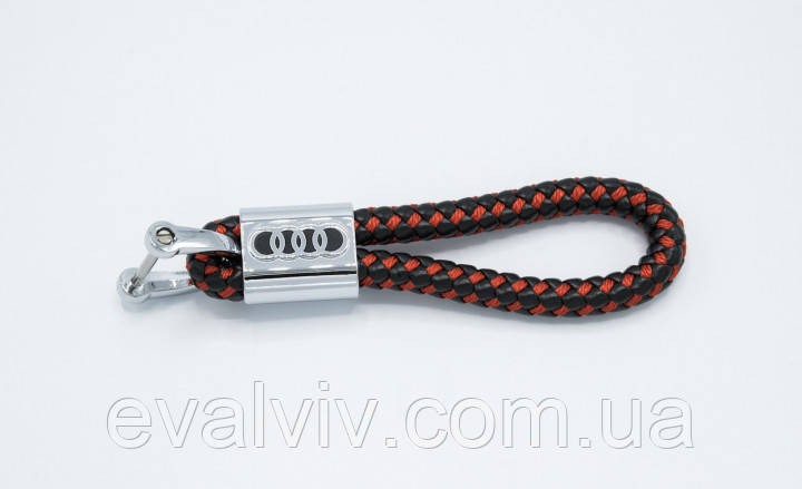 Шкіряний автомобільний брелок Audi червоно-чорний, фото 1
