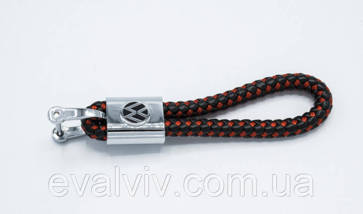 Шкіряний автомобільний брелок Volkswagen червоно-чорний, фото 1