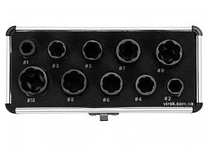 Головки торцеві до пошкоджених головок болтів і гайок YATO, з квадр.- 3/8", компл. 10 елем. YT-06031